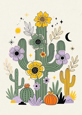 Boho Desert Cactus Floral Art