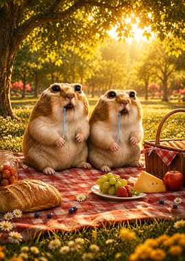 Cute Hamsters Enjoying a Picnic