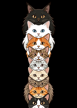 Stack of Cute Cartoon Cats