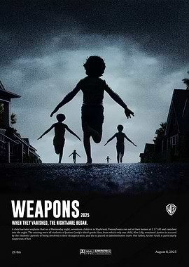 Weapons 2025 Movie : silhouetted children running
