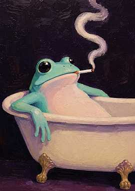 Frog smoking in a bathtub