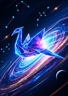 Origami Crane in Cosmic Galaxy
