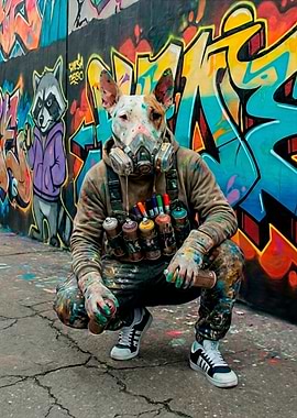 Graffiti Artist in Dog Mask
