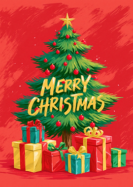 Merry Christmas Tree with Gifts
