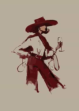 Woman in Red Hat and Scarf with Wine