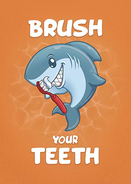 Shark Brushing Teeth Cartoon toliet bathroom