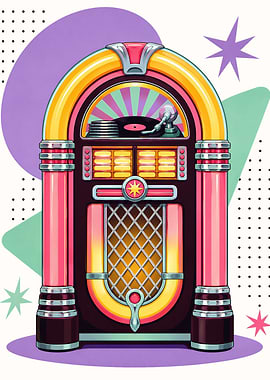 Retro Dopamine Jukebox with Colorful Background