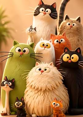 A Group of Cartoon Cats