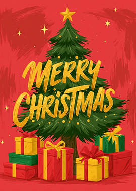 Merry Christmas Tree and Gifts
