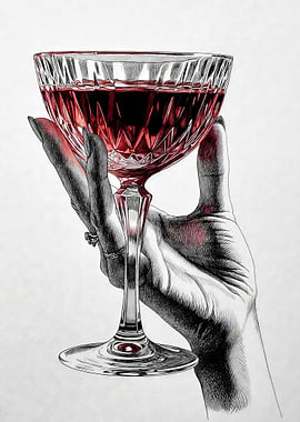 Hand holding a glass of red wine