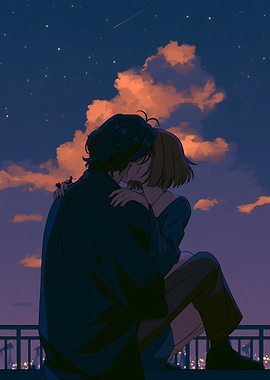 Couple kissing under starry sky
