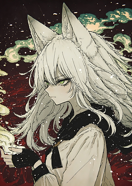Anime Fox Girl with White Hair