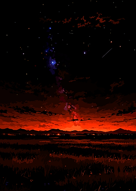 Vibrant Sunset Over Grassy Field