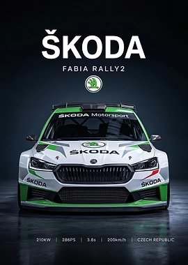 sleek race skoda Fabia Rally2 Car poster