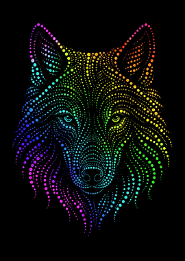 Rainbow Dot Wolf Portrait