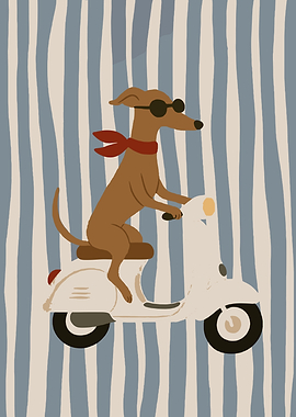 Dog Riding a Scooter with Sunglasses