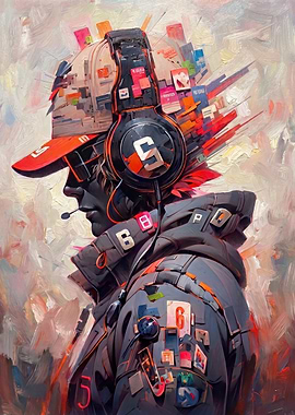 Gamer with Headphones and Patches