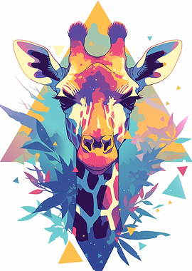 Colorful Giraffe Portrait with Geometric Shapes