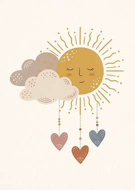 Boho Sun and Clouds with Hearts
