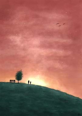 Colorful sunset | Two silhouettes watching the sunset
