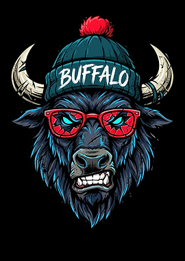 Buffalo Mascot with Sunglasses and Beanie