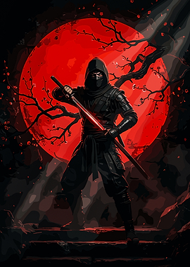 Ninja in front of a red moon