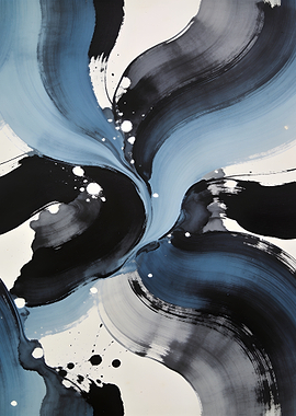 Abstract Blue and Black Brushstrokes