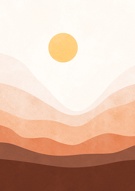 Abstract Desert Landscape with Sun
