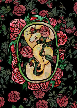 Snake and Roses Illustration