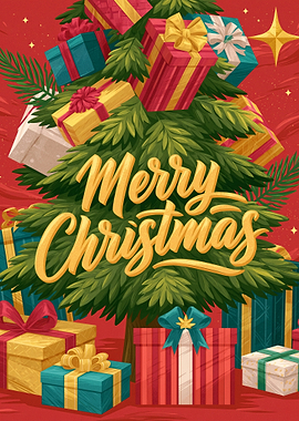 Merry Christmas Tree with Gifts