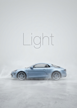 Light Blue Sports Car in Fog