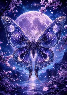 Magical Moon Butterfly and Cherry Blossoms