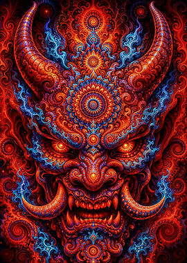Psychedelic Mandala Oni Demon Mask