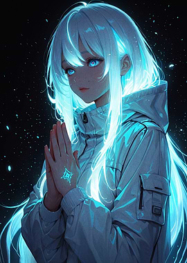 Anime Girl with Glowing Hair and Eyes