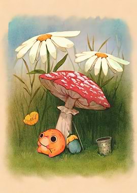 Cute Frog and Mushroom Illustration