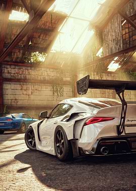 Sports Cars in a Sunlit Garage