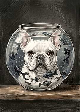 White French Bulldog in a Fishbowl