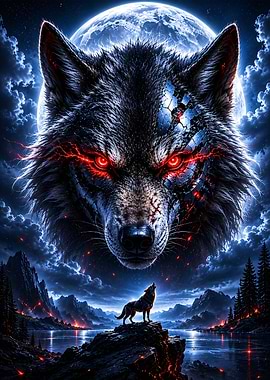 Cybernetic Wolf Howling at the Moon