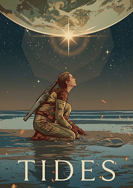 Tides Poster with Astronaut Looking at Earth