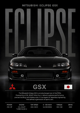 Black Mitsubishi Eclipse GSX Poster, Car Poster