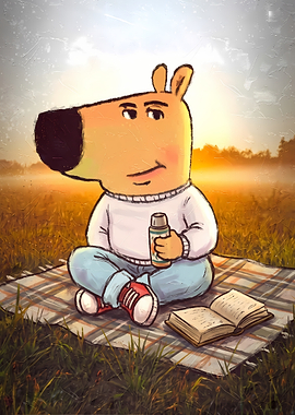 Cartoon capybara Enjoying a Picnic at Sunset