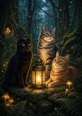 Forest Spirit Cats Lantern