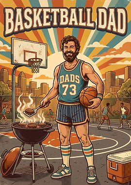 Basketball Dad Grilling Burgers