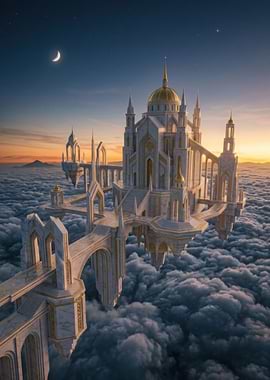 Floating Celestial Palace at Sunset