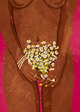 Woman holding a bouquet of daisies