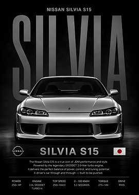 Silver Nissan Silvia S15, Car Poster