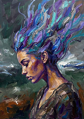 Woman with Colorful Flowing Hair