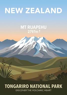 New Zealand Mt Ruapehu Tongariro National Park Poster