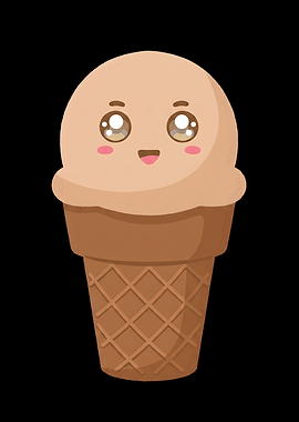 Cute Kawaii Ice Cream Cone Illustration