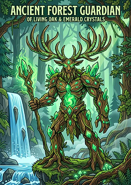 Ancient Forest Guardian with Emerald Crystals